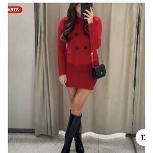 Zara Influencer Red Wool Audrey Hepburn Suit S Top And M Skirt